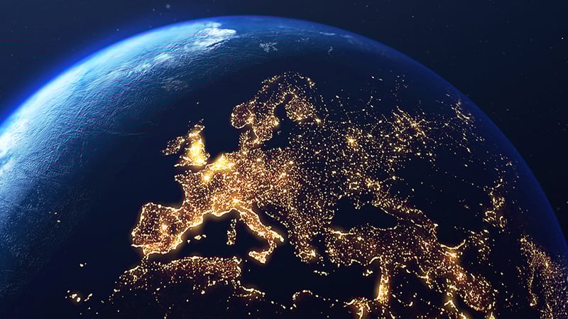 Euroopan sähkövalaistus avaruudesta katsottuna